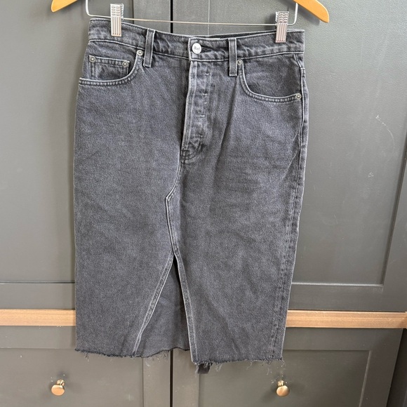 Reformation Jeans Black Denim Button Fly Skirt w/ Front Slit •26 - Picture 1 of 7